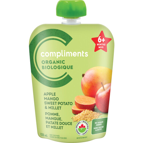 Compliments Organic Baby Food Pouch Apple Mango Sweet Potato & Millet 128 ml