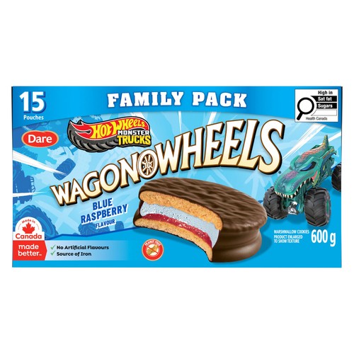 Dare Wagon Wheels Marshmallow Cookies Hot Wheels Monster Trucks Blue Raspberry Flavour Family Pack  600 g