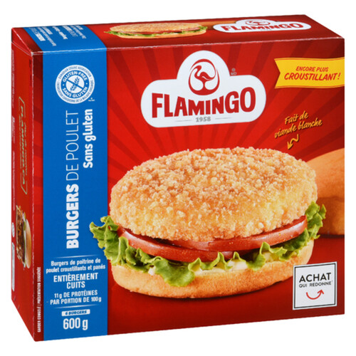 Flamingo Frozen Breaded Fully Cooked Gluten-Free Chicken Breast Burger 600 g