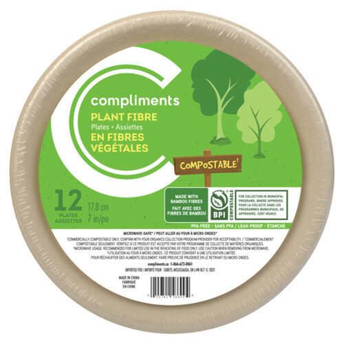 Compliments Compostable Plant Fibre Plate 7-Inch 12 Pack