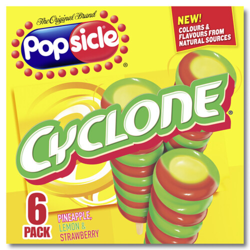 Popsicle Cyclone Water Ice Pineapple Lemon Strawberry Frozen Treat 6 x 80 ml Per Pack