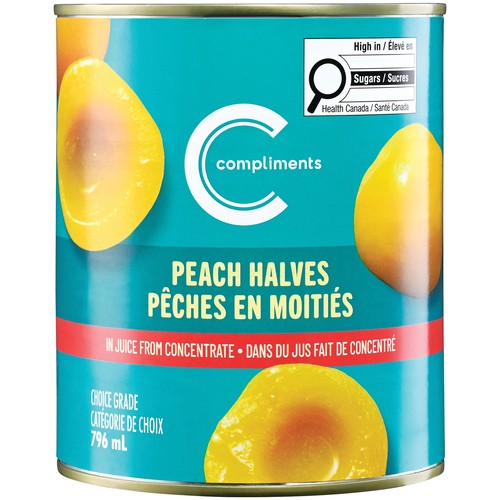 Compliments Canned Peach Halves In Juice From Concentrate 796 ml