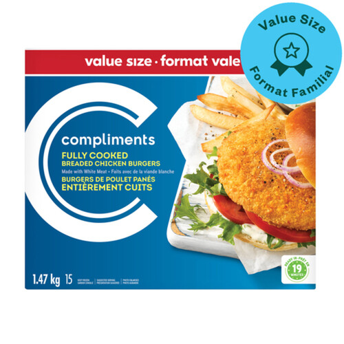 Compliments Frozen Breaded Chicken Burger Fully Cooked 1.47 kg