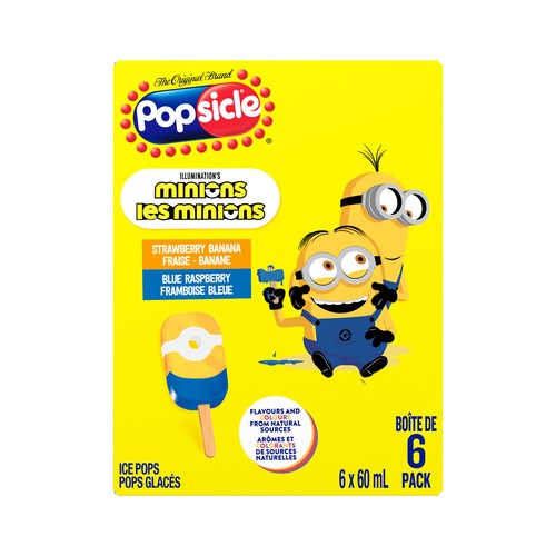 Popsicle Minions Ice Pops Strawberry Banana & Blue Raspberry 6 Count