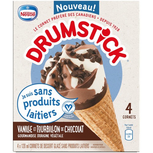 Nestlé Dairy-Free Frozen Dessert Drumstick Vanilla-Chocolate Swirl 4 x 120 ml
