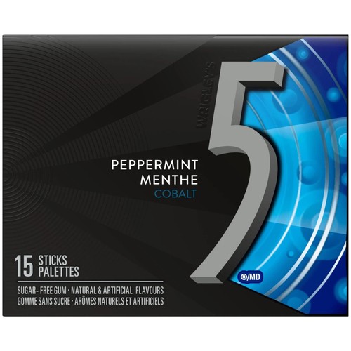 5 Sugar-Free Chewing Gum Peppermint-Cobalt 15 Sticks 1 Pack