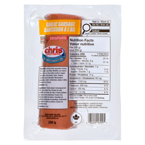 Chris Brothers Sausage Garlic 250 g