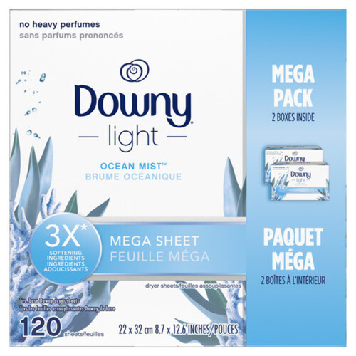 Downy Mega Dryer Sheets Ocean Mist 120 Count