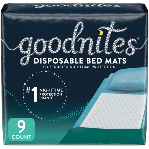 Goodnites Nighttime Disposable Bed Mats For Bedwetting 2.4 x 2.8 ft 9 Count