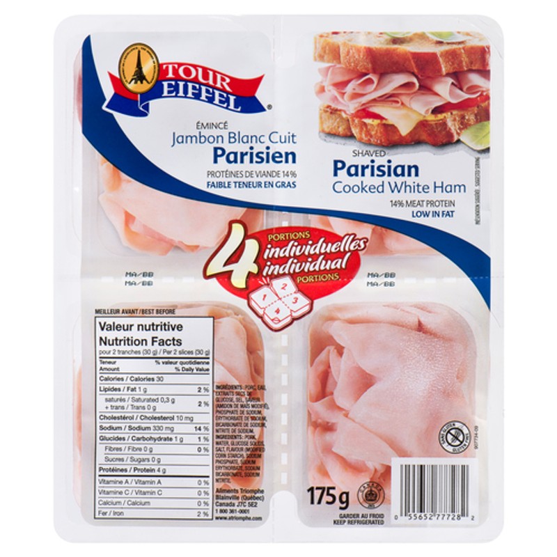 Tour Eiffel Deli Shaved Parisian White Ham 4 Individual Portions 175 g ...