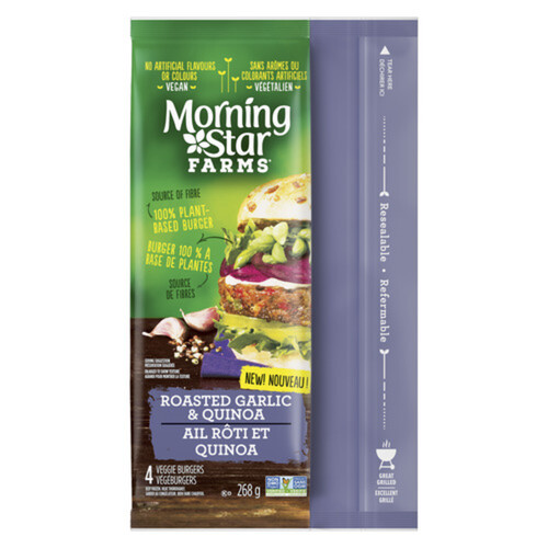 MorningStar Farms Frozen Burger Veggie Roasted Garlic and Quinoa 268 g