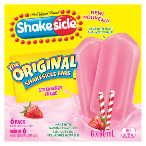 Popsicle Original Shakesicle Bars Frozen Dairy Strawberry 6 x 60 ml