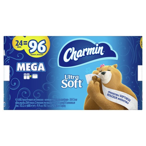 Charmin Toilet Paper Ultra Soft 2-Ply 24 Mega Rolls x 264 Sheets 