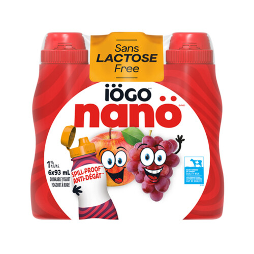 Iögo Nano Lactose-Free 1% Drinkable Yogurt Apple-Grape 6 x 93 ml