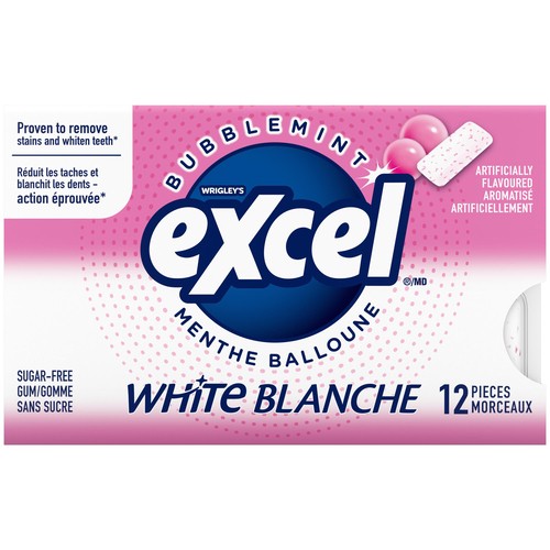 EXCEL Sugar Free Teeth Whitening Chewing Gum White Bubblemint Flavoured Pack of 12 Pieces 1 EA