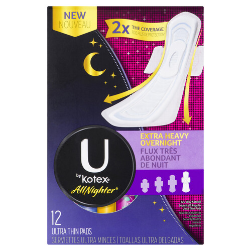 U by Kotex All Nighter Ultra Thin Extra Heavy Pads With Wings 12 Count -  Voilà Online Groceries & Offers