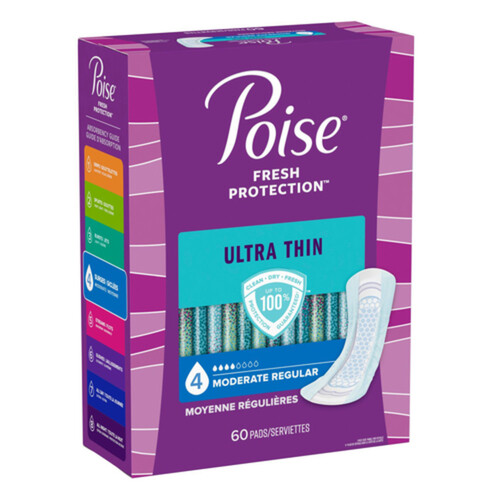 Poise Ultra Thin Moderate Absorbency Pads Regular 60 Count
