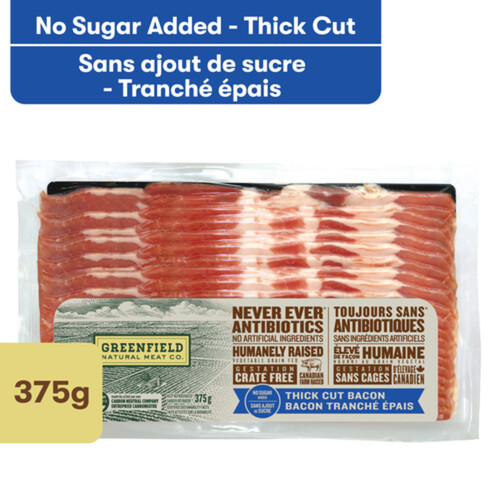 Greenfield Natural Meat Co. No Sugar Added Thick Cut Bacon 375 g