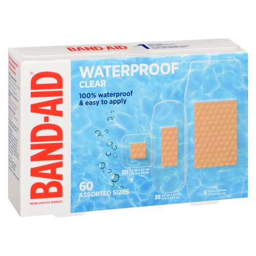 Band-Aid Adhesive Bandages Waterproof Clear Assorted Sizes 60 Count