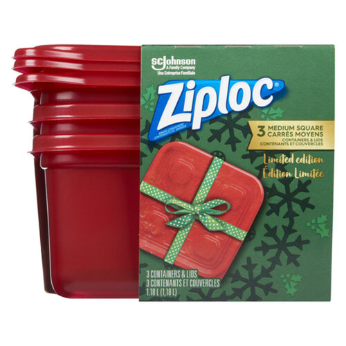 Ziploc Holiday Red Container Medium Square 3 EA