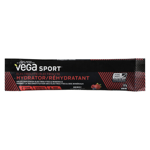 Vega Sport Gluten-Free Electrolyte Drink Mix Single Serve Hydrator Berry 3.7 g