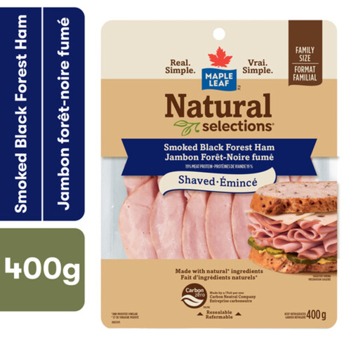 Maple Leaf Natural Selections Deli Shaved Smoked Ham Black Forest Family Size 400 g