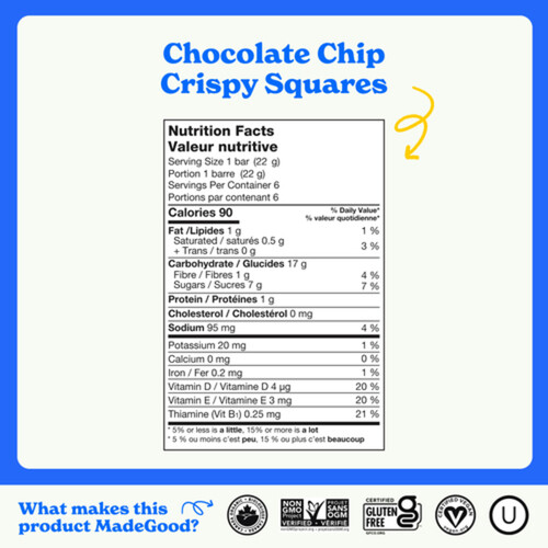 MadeGood Organic Rice Crispy Squares Chocolate Chips 132 g