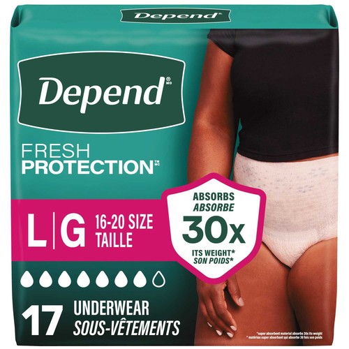 Depend Maximum Absorbency Women's Underwear Peach Large 17 Count