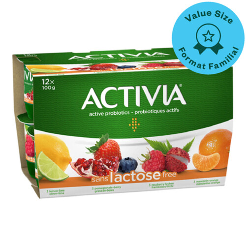 Activia Lactose-Free Probiotic Yogurt Variety Pack Value Size 12 x 100 g