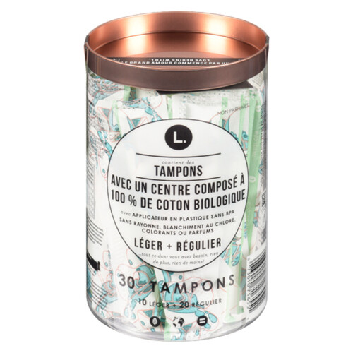 L. Organic Cotton Core Tampons Light And Regular 30 Count Voilà