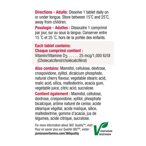 Jamieson Vitamin D3 Fast Dissolving Tablets Natural Wild Cherry 150 Count