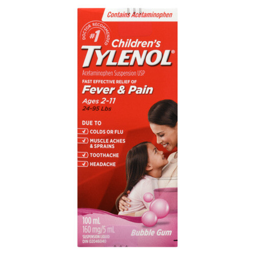 Tylenol Children's Liquid Suspension Fever & Pain Bubblegum 100 ml