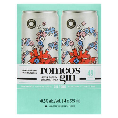 Romeo's Gin Alcohol-Free Gin Tonic Drink 4 x 355 ml (cans)