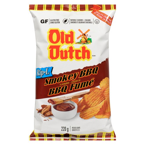 Old Dutch Rip-L Potato Chips Smokey BBQ 220 g