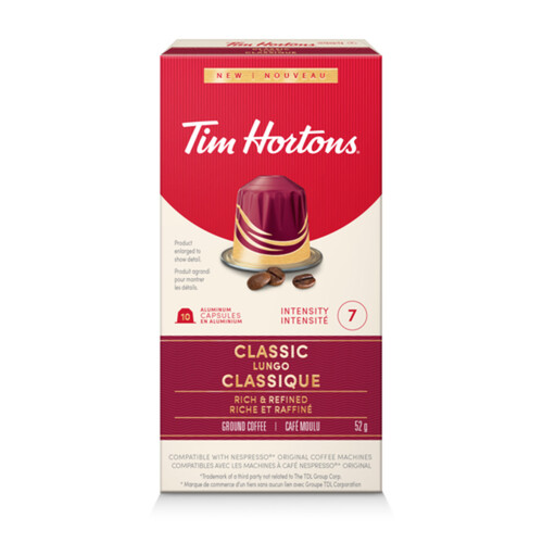 Tim Hortons Coffee Capsules Classic Lungo Espresso 10 Count