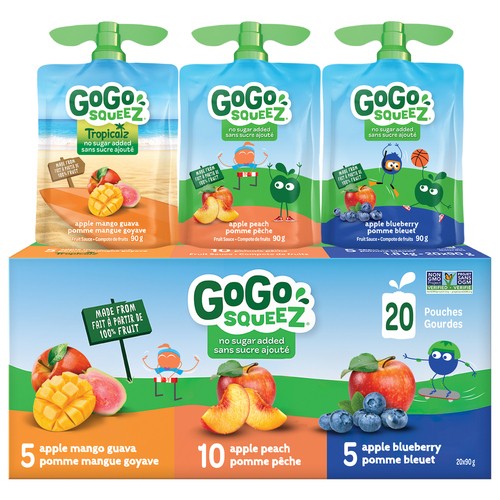 GoGo Squeez Fruit Sauce Snack Pouches No Sugar Added Variety Pack 20 x 90 g