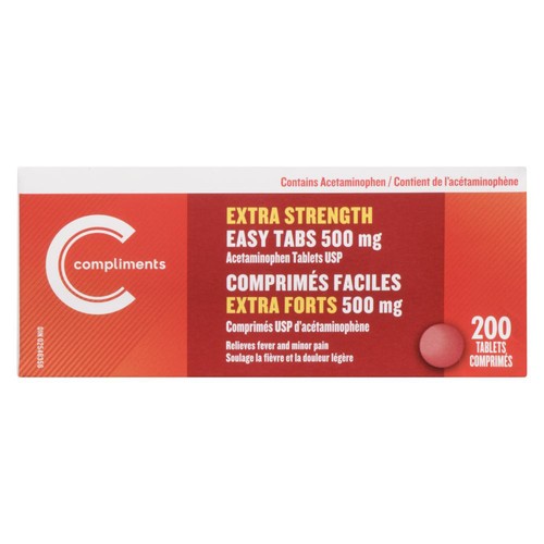 Compliments Acetaminophen Tablets Extra Strength Easy Tabs 500 mg 200 Count