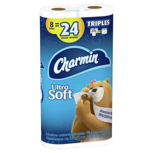 Charmin Toilet Paper Ultra Soft 2-Ply 8 Triple Rolls x 198 Sheets 