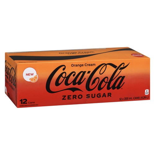 Coca Cola Zero Sugar Soft Drink Orange Cream 12 x 355 ml (cans)