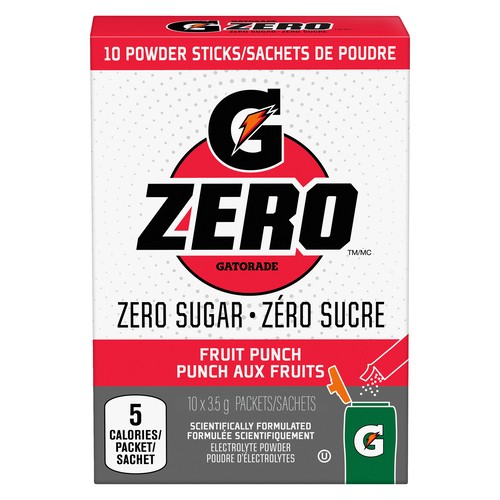 Gatorade Zero Sports Drinks Powder Sticks Fruit Punch 10 x 3.5 g