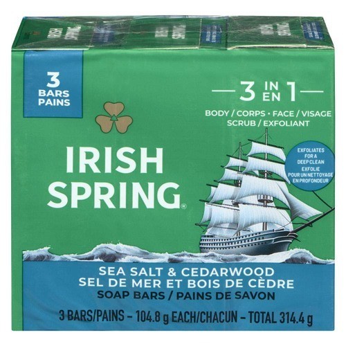 Irish Spring Bar Soap 3 In 1 Sea Salt & Cedarwood 3 x 104.8 g
