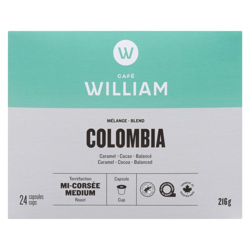 Café William Coffee Pods Colombia Medium Roast 24 Cups 216 g