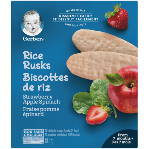Gerber Rice Rusks Strawberry, Apple & Spinach Baby Snacks 50 g