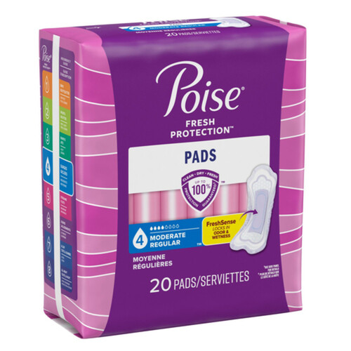 Poise Incontinence Pads Moderate Absorbency Regular Length 20 Count