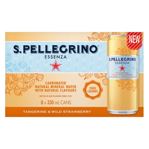 San Pellegrino Carbonated Water Tangerine & Wild Strawberry 8 x 330 ml (cans)