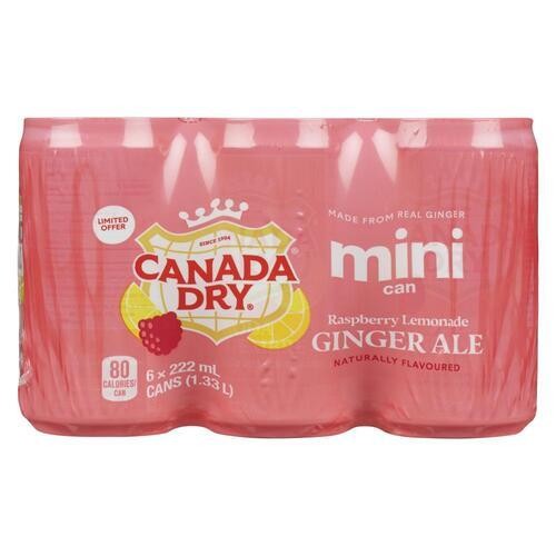 Canada Dry Soft Drink Ginger Ale Raspberry Lemonade 6 x 222 ml (cans)