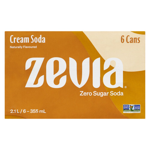 Zevia Zero Calorie Soft Drink Cream Soda 6 x 355 ml (cans)