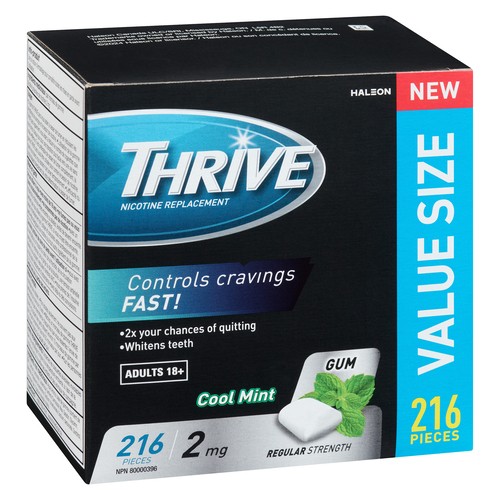 Thrive Nicotine Replacement Gum 2 mg Regular Strength Cool Mint 216 Count