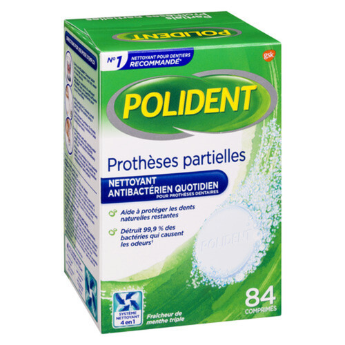 Polident Partials Antibacterial Daily Cleanser Tablets For Dentures 84