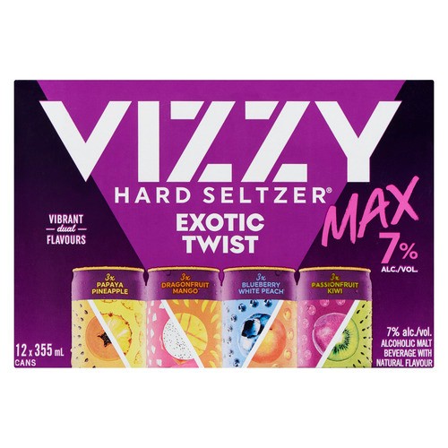 Vizzy Hard Seltzer Alcoholic Malt 7% Alcohol Exotic Twist Mix Pack 12 x 355 ml (cans)